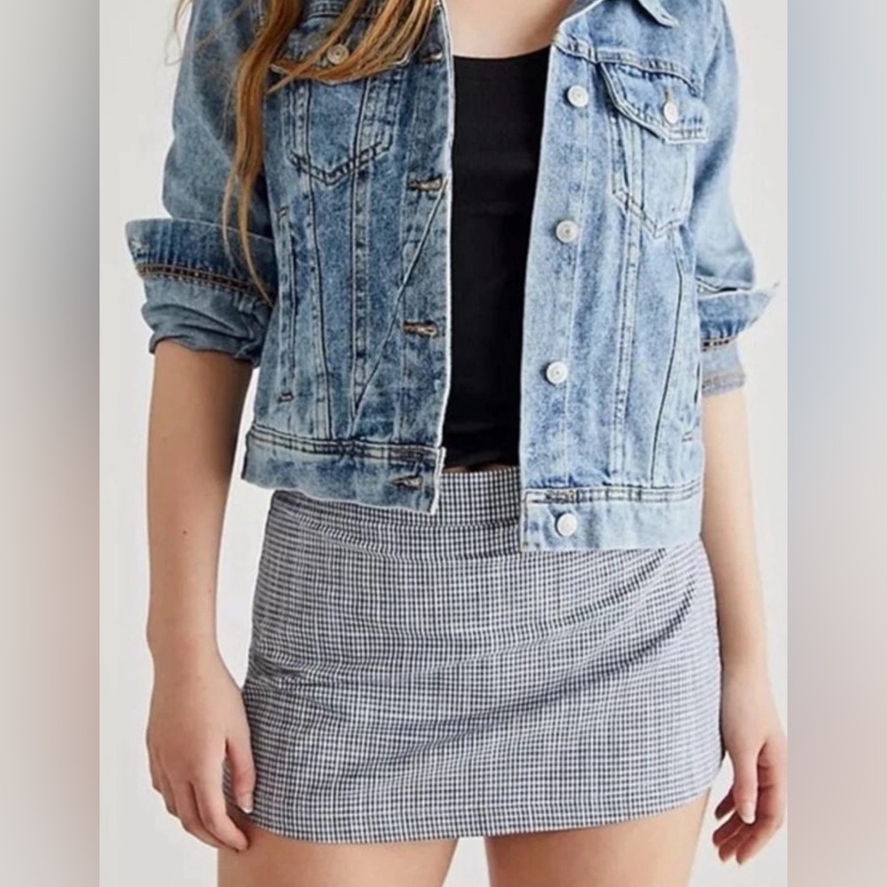 Free People Navy Gingham Big Dreams Mini Skort Mid Rise Women’s Size 2 Preppy